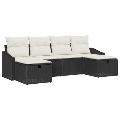 6-Delige Tuin Sofa Set Met Kussens Zwart Poly Rattan