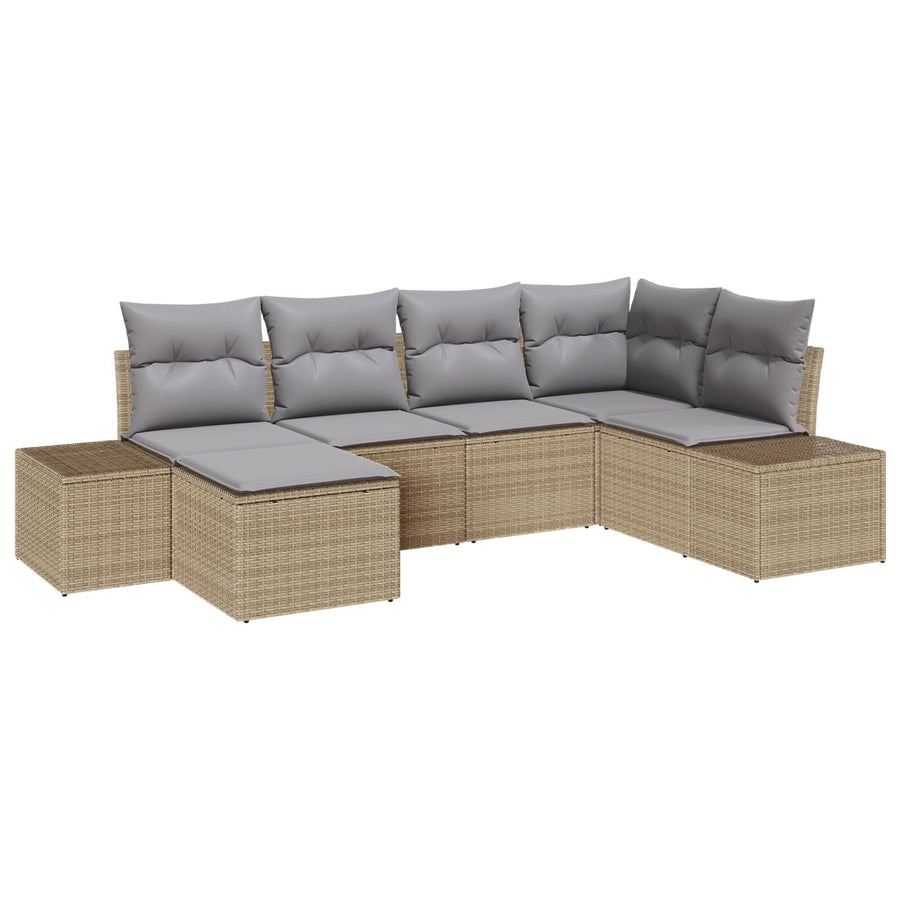 6-Delige Tuin Sofa Set Met Kussens Beige Poly Rattan