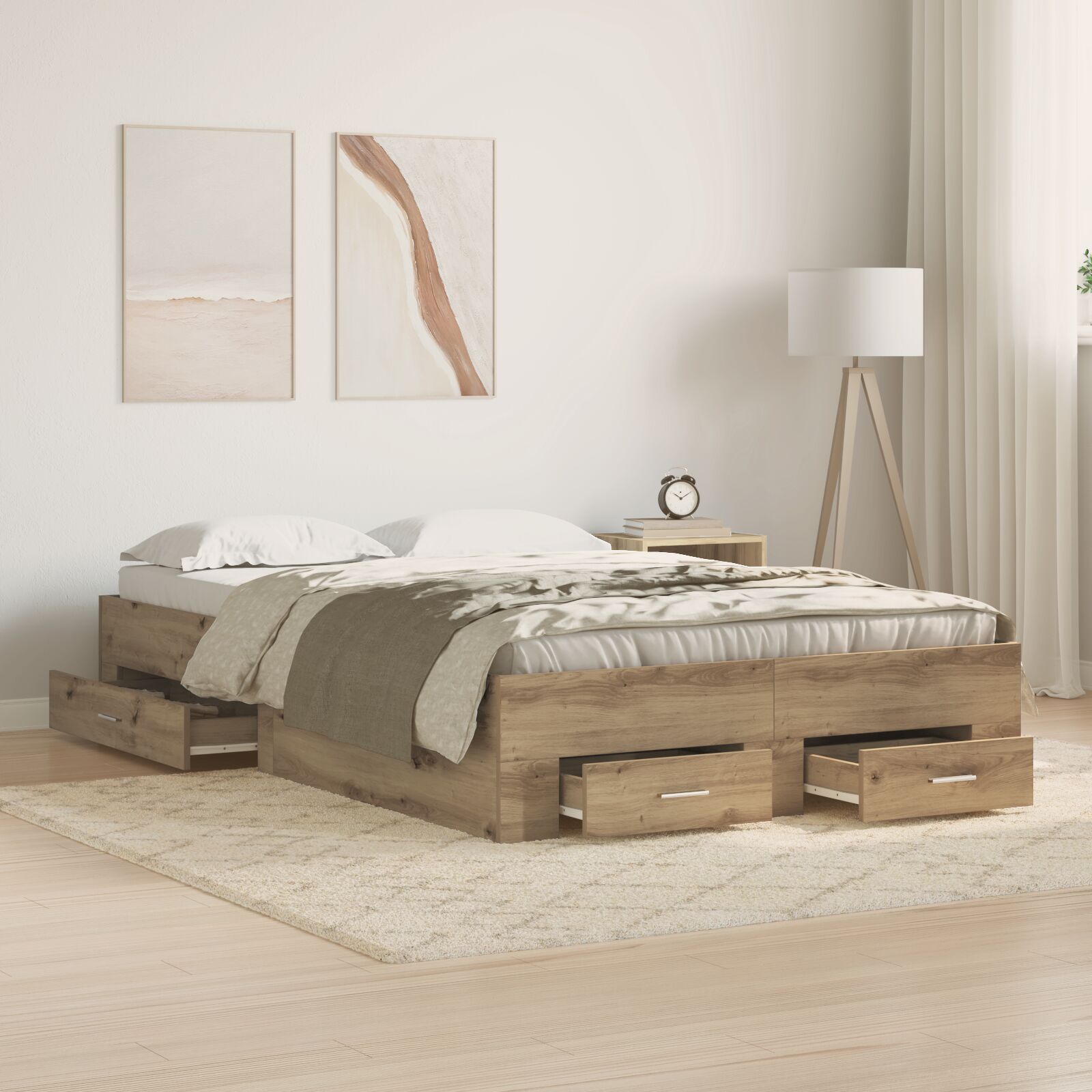 Bed Frame Met Lade Artisan Eiken 120X190 Cm Geengineerd Hout Ambachtelijk Eiken