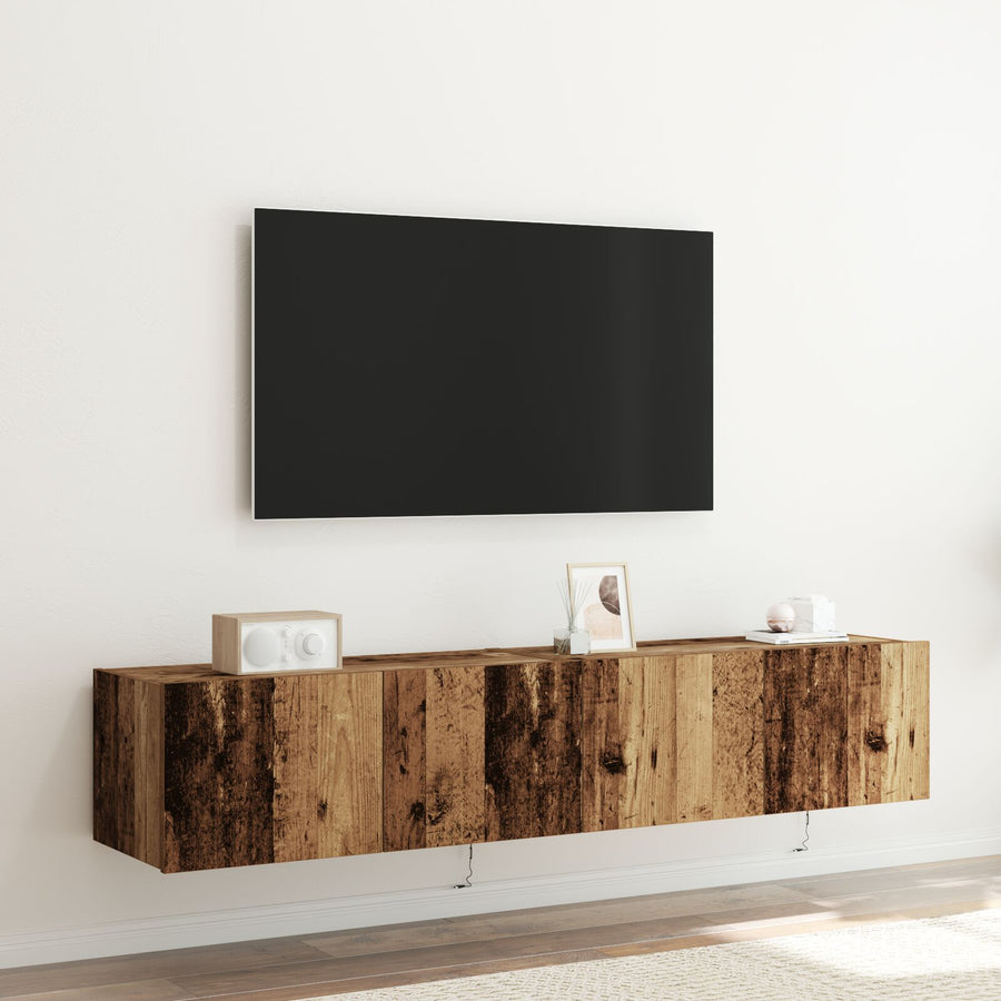 Tv Wandkasten Met Led Verlichting 2 Stuks Oude Hout 80X35X31 Cm