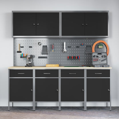 10-Delige Werkcabinet En Pegboard Set Mdf En Metaal 4x (84 cm) Zwart 4x kast + 4x pegboard + 2x gereedschapskast