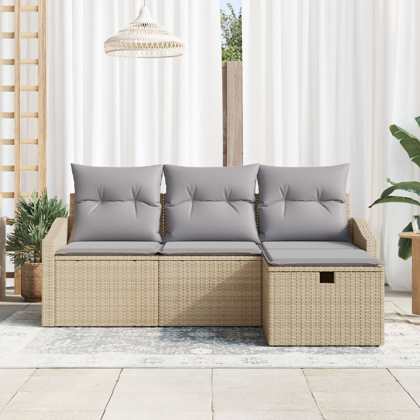 4-Delige Tuin Sofa Set Met Kussens Beige Poly Rattan Wit