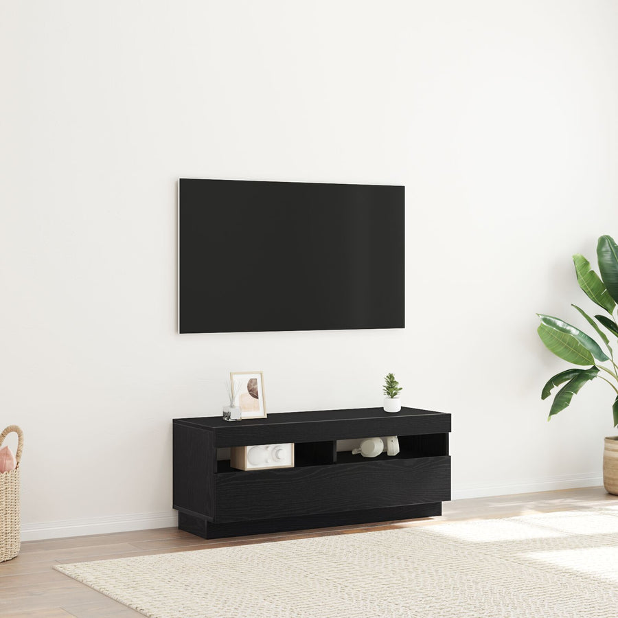 Tv-Kast Met Led-Verlichting - Zwart Eiken - 100X35X40 Cm - Bewerkt Hout