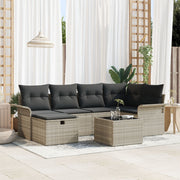 Tuinset poly rattan 7-delig lichtgrijs