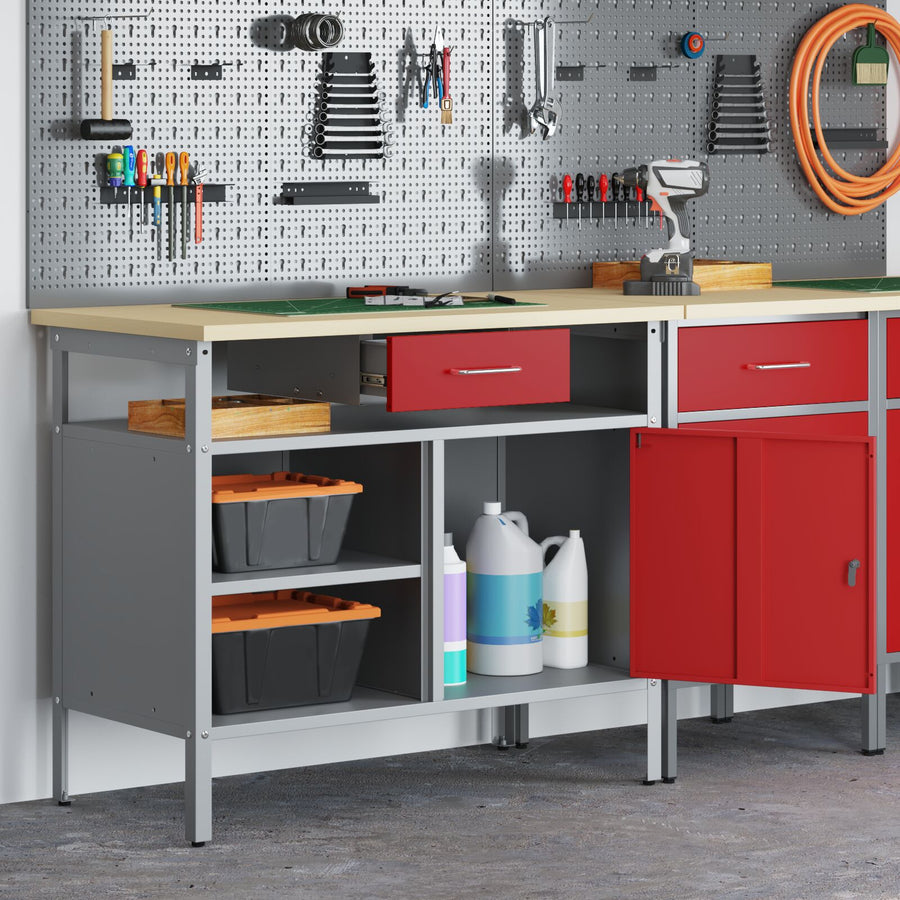 Werkbank Met Slotdeur 100X55X85 Cm Staal Rood en grijs