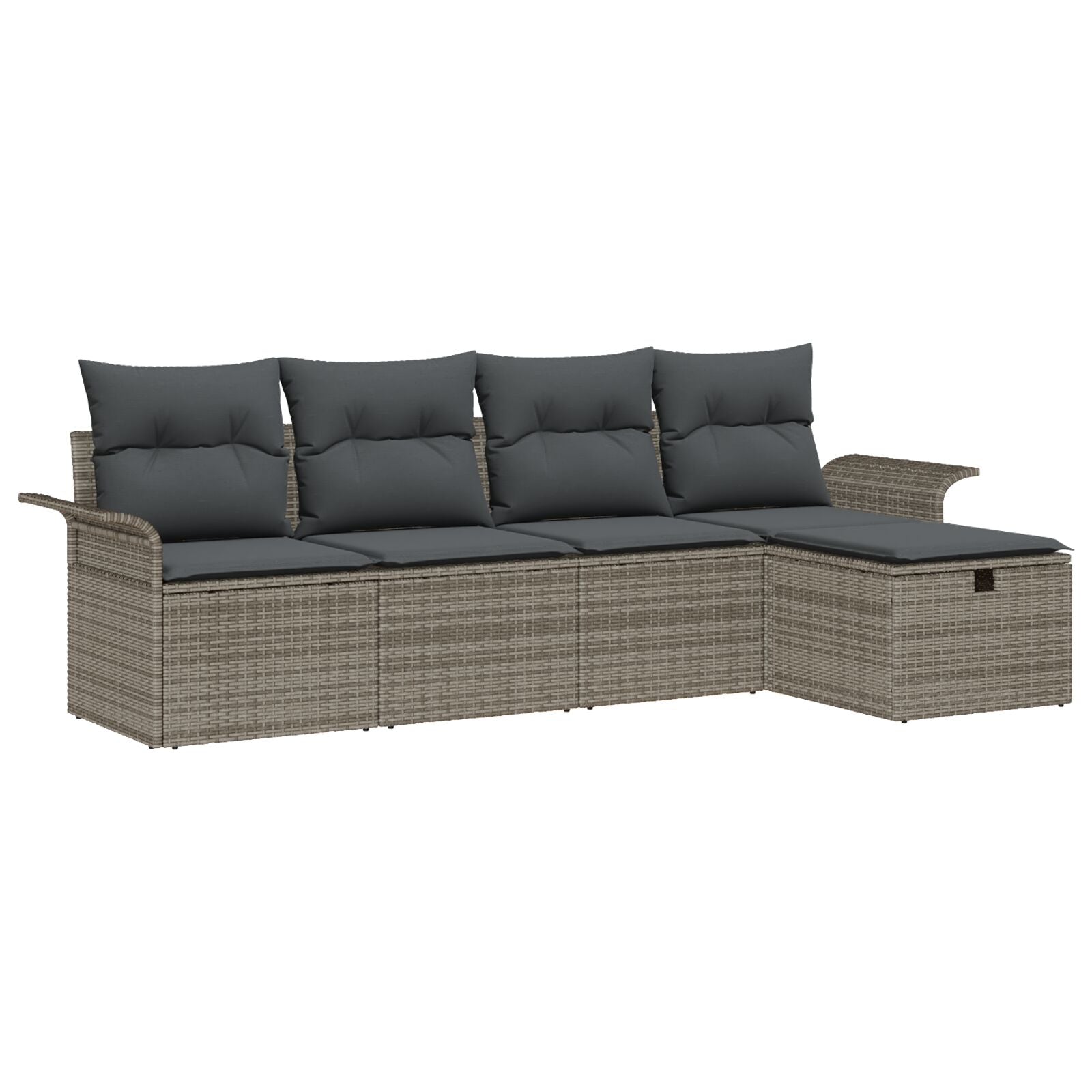 5-Delige Tuinbank Set Met Kussens Grijs Poly Rattan