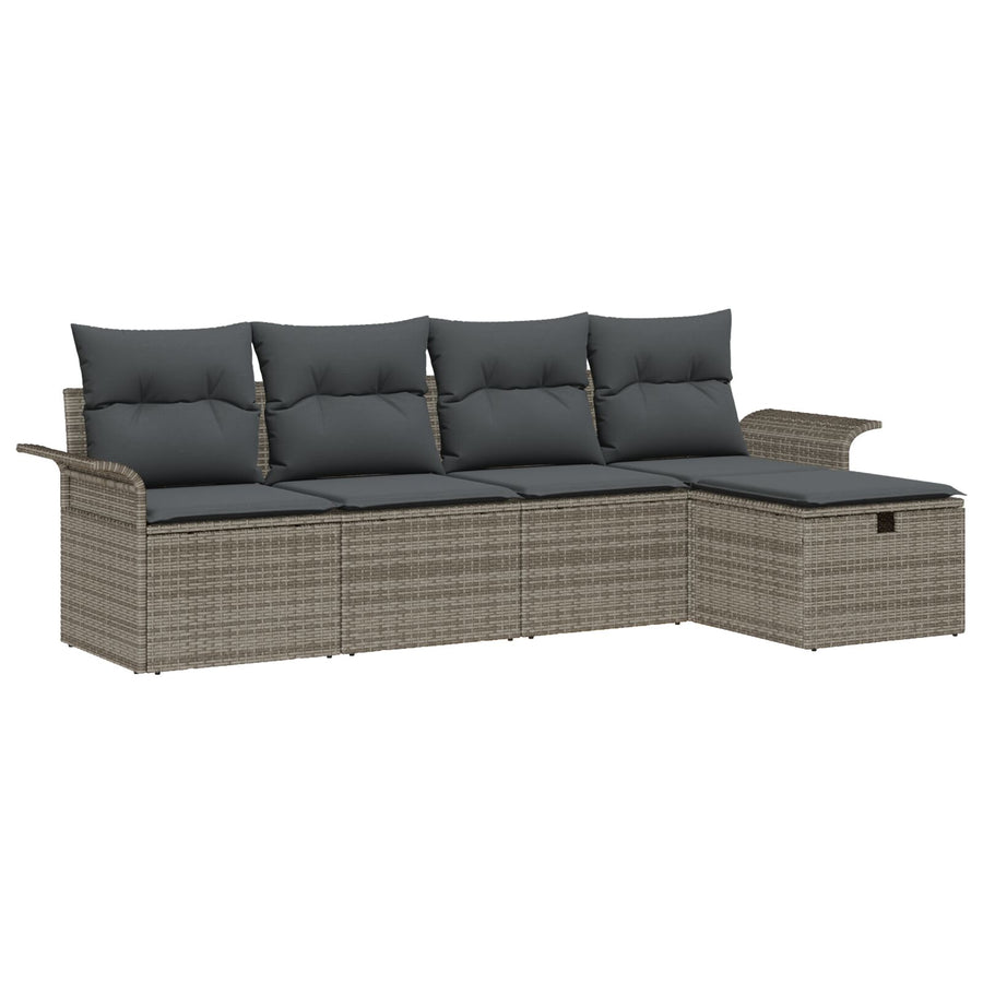 5-Delige Tuinbank Set Met Kussens Grijs Poly Rattan