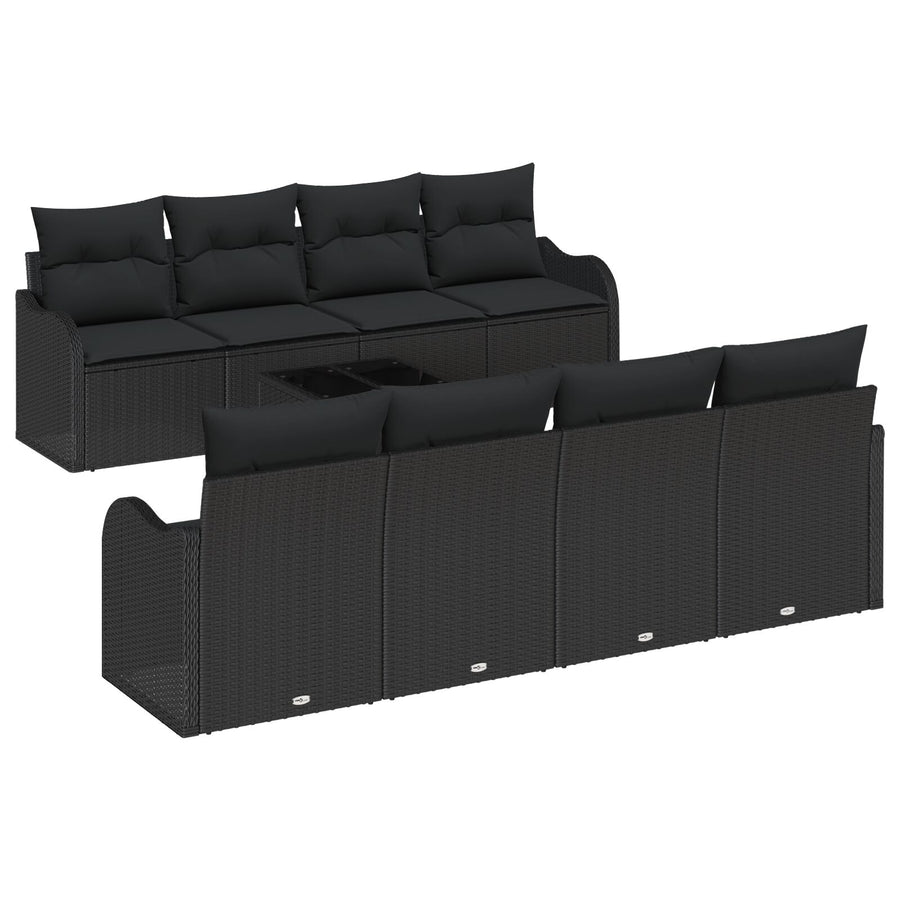 9-delige Tuin Sofa Set met Kussens Zwart Poly Rattan, vidaXL 2-zitter Tuin Sofa met Kussens Zwart Poly Rattan