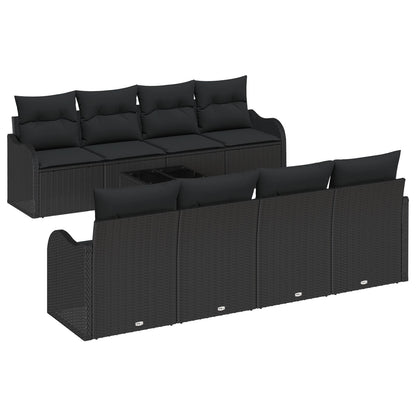 9-delige Tuin Sofa Set met Kussens Zwart Poly Rattan, vidaXL 2-zitter Tuin Sofa met Kussens Zwart Poly Rattan