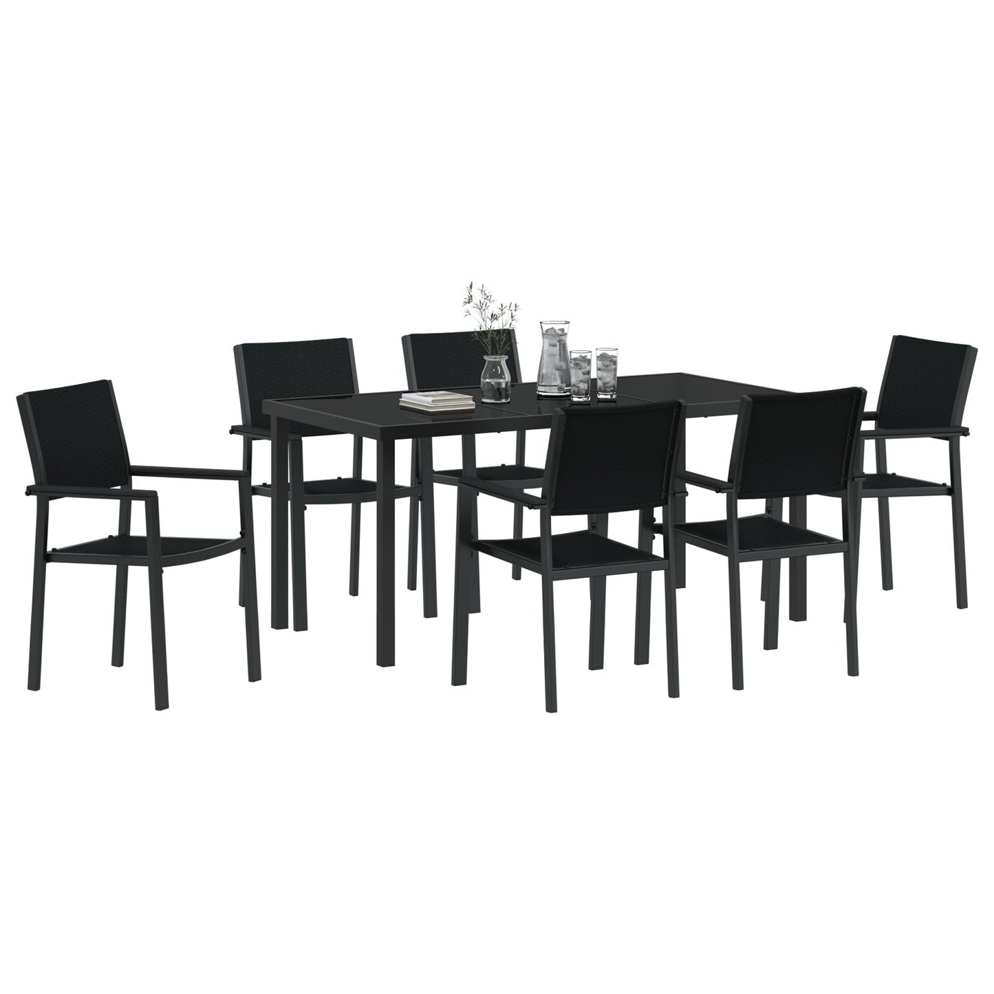 7-Delige Tuin Eetset Zwart Poly Rattan