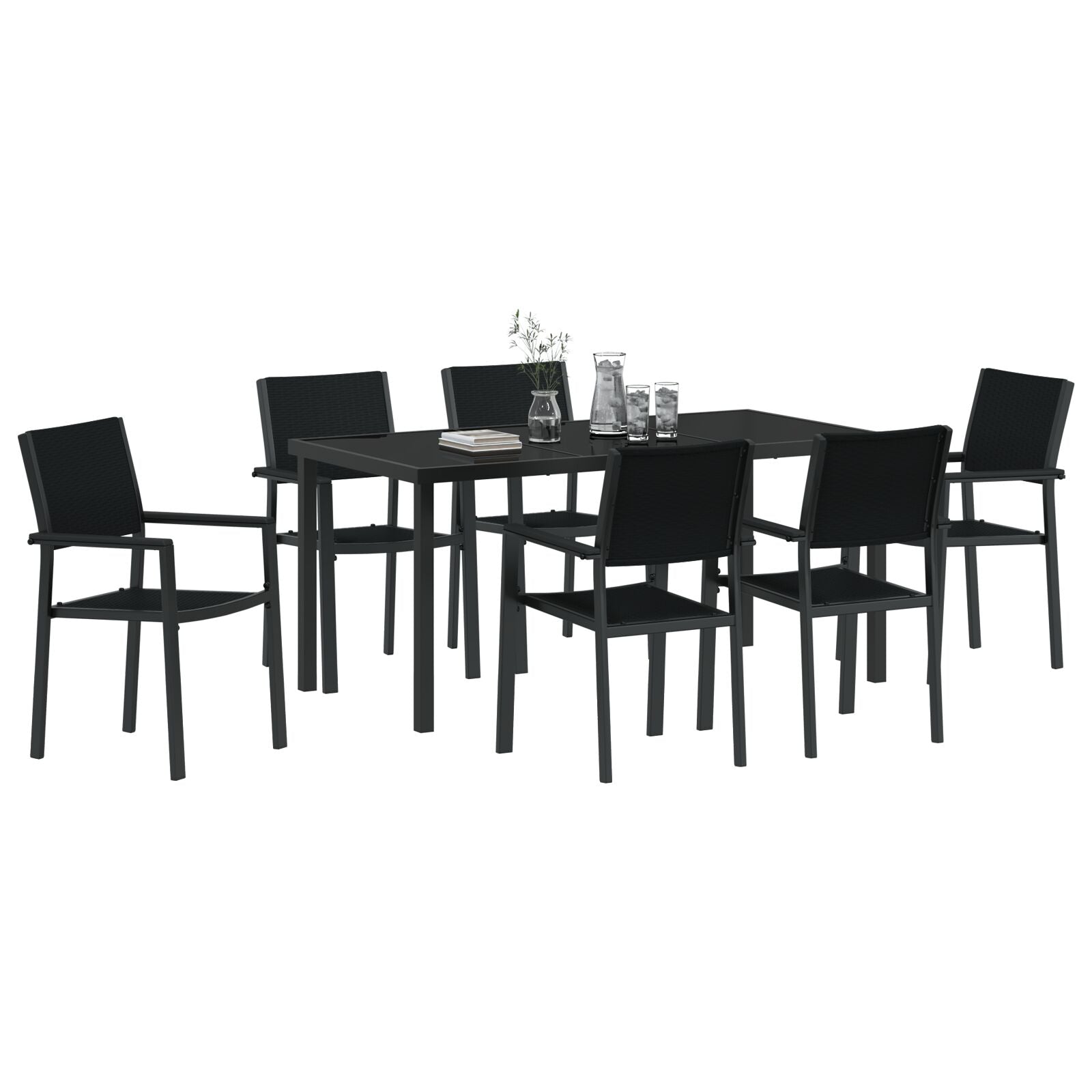 7-Delige Tuin Eetset Zwart Poly Rattan