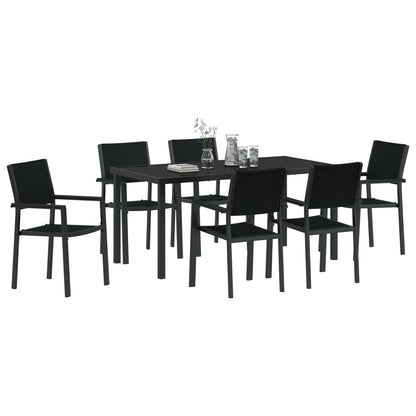 7-Delige Tuin Eetset Zwart Poly Rattan