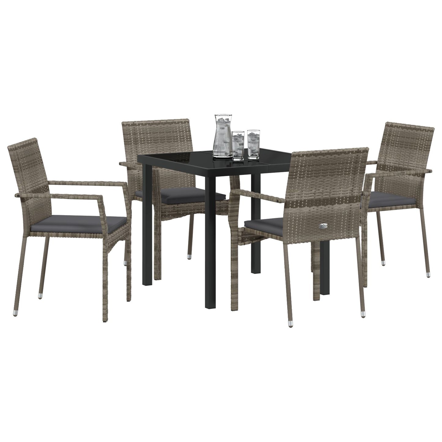 5-Delige Tuinset Met Kussens Grijs Poly Rattan