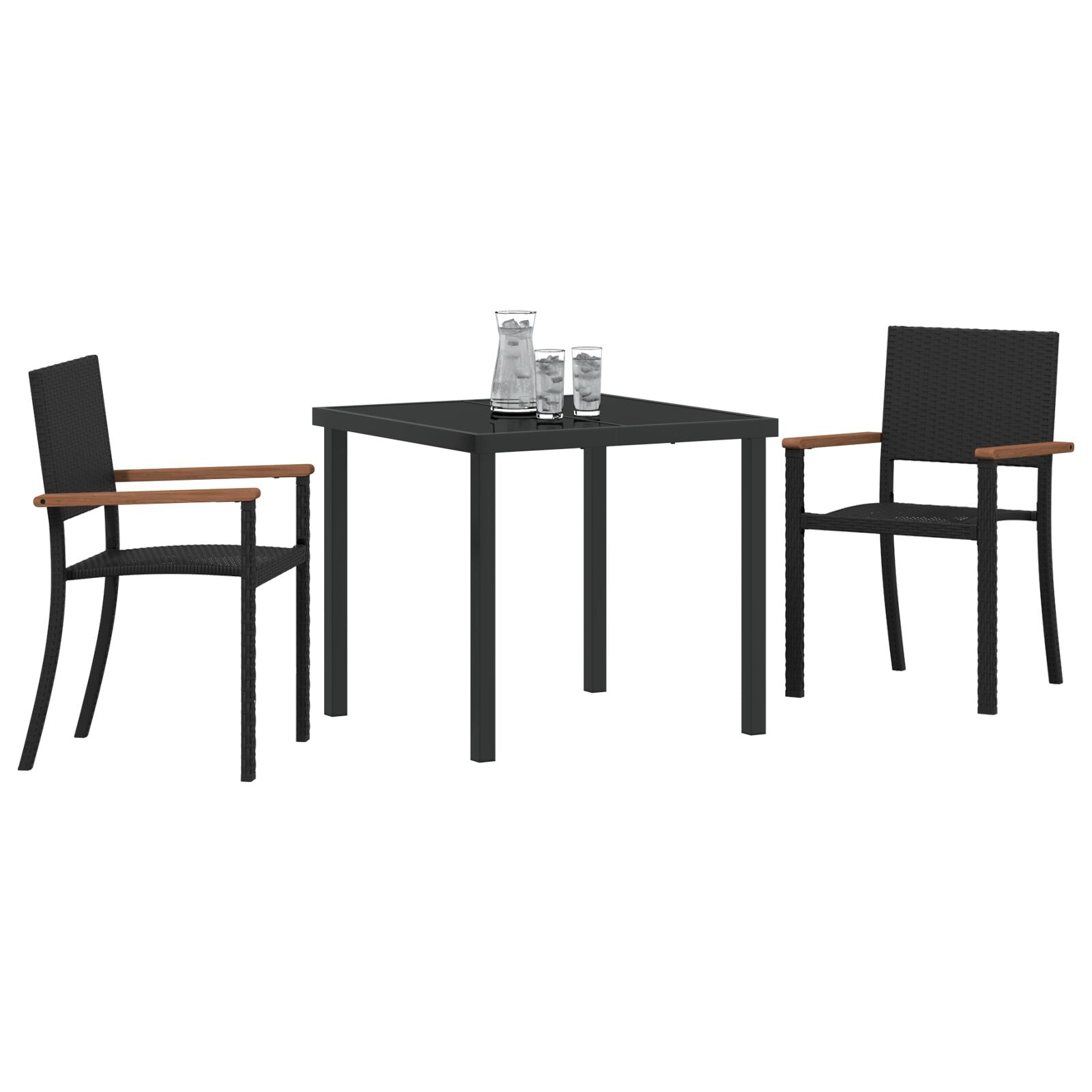 3-Delige Tuin Eetset Zwart Poly Rattan