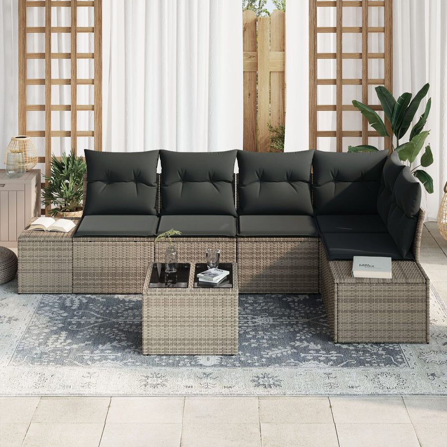 5-Delige Tuinbankset Met Kussens Zwart Poly Rattan Grijs met tafel