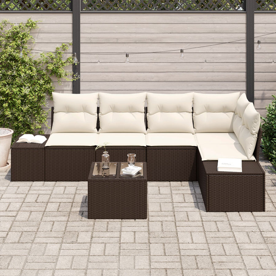 5-Delige Tuin Sofa Set Met Kussens Grijs Poly Rattan Bruin en wit met tafel