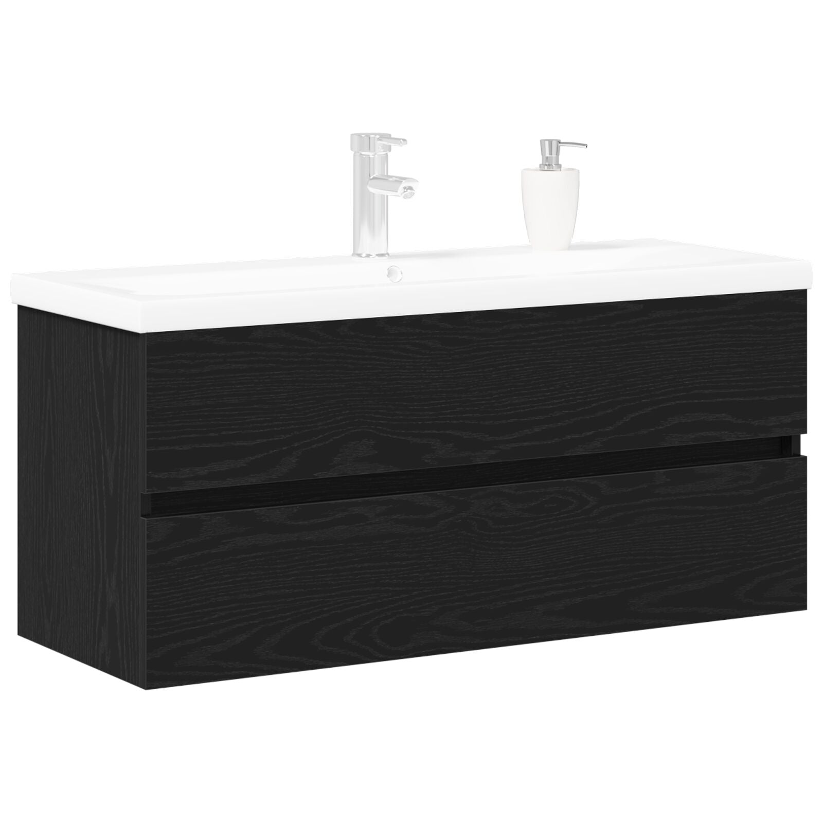 Wastafelmeubel Met Ingebouwd Bassin Zwart Eiken Bewerkt Hout,  Wastafelmeubel Zwart Eiken 90X38.5X45 Cm Bewerkt Hout
