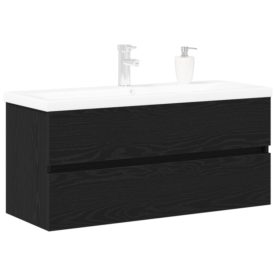 Wastafelmeubel Met Ingebouwd Bassin Zwart Eiken Bewerkt Hout,  Wastafelmeubel Zwart Eiken 90X38.5X45 Cm Bewerkt Hout