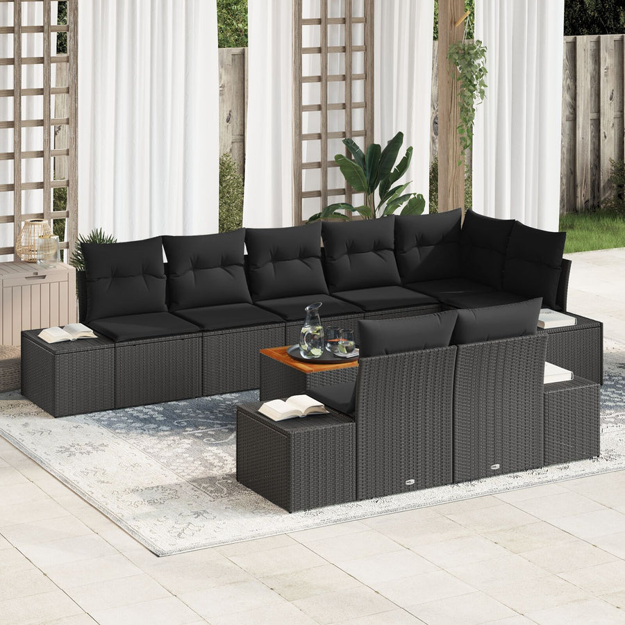 9-Delige Tuin Sofa Set Met Kussens Zwart Poly Rattan Acacia