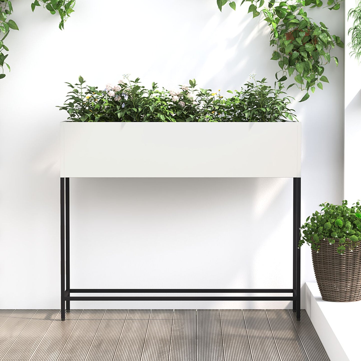 Verhoogde Tuinbed Staal Wit 100 x 26 x 82 cm