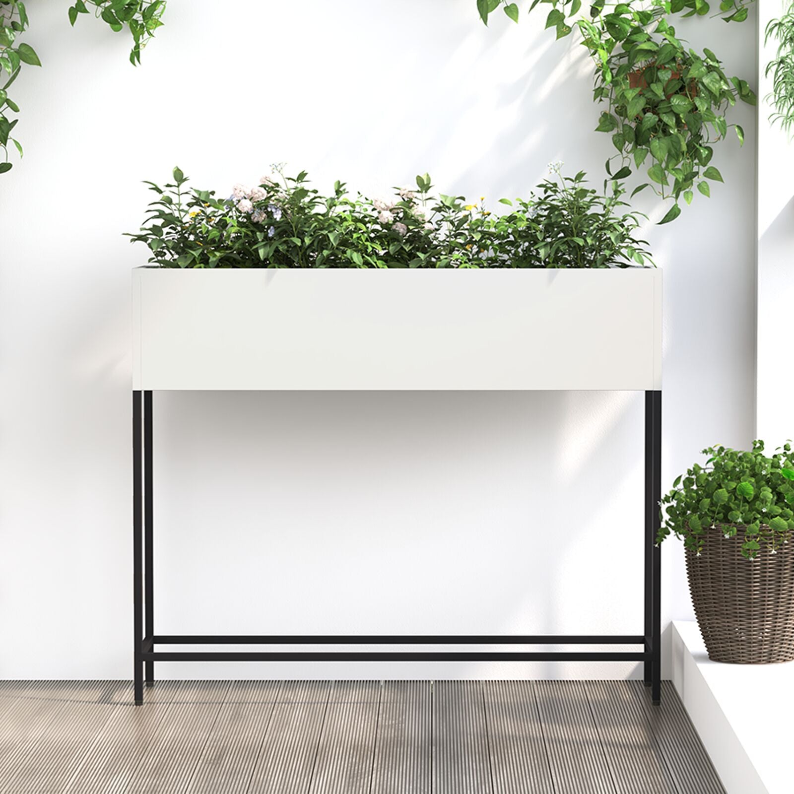 Verhoogde Tuinbed Staal Wit 100 x 26 x 82 cm