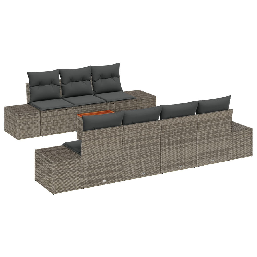 8 Delige Tuin Sofa Set Met Kussens Grijs Poly Riet Acacia