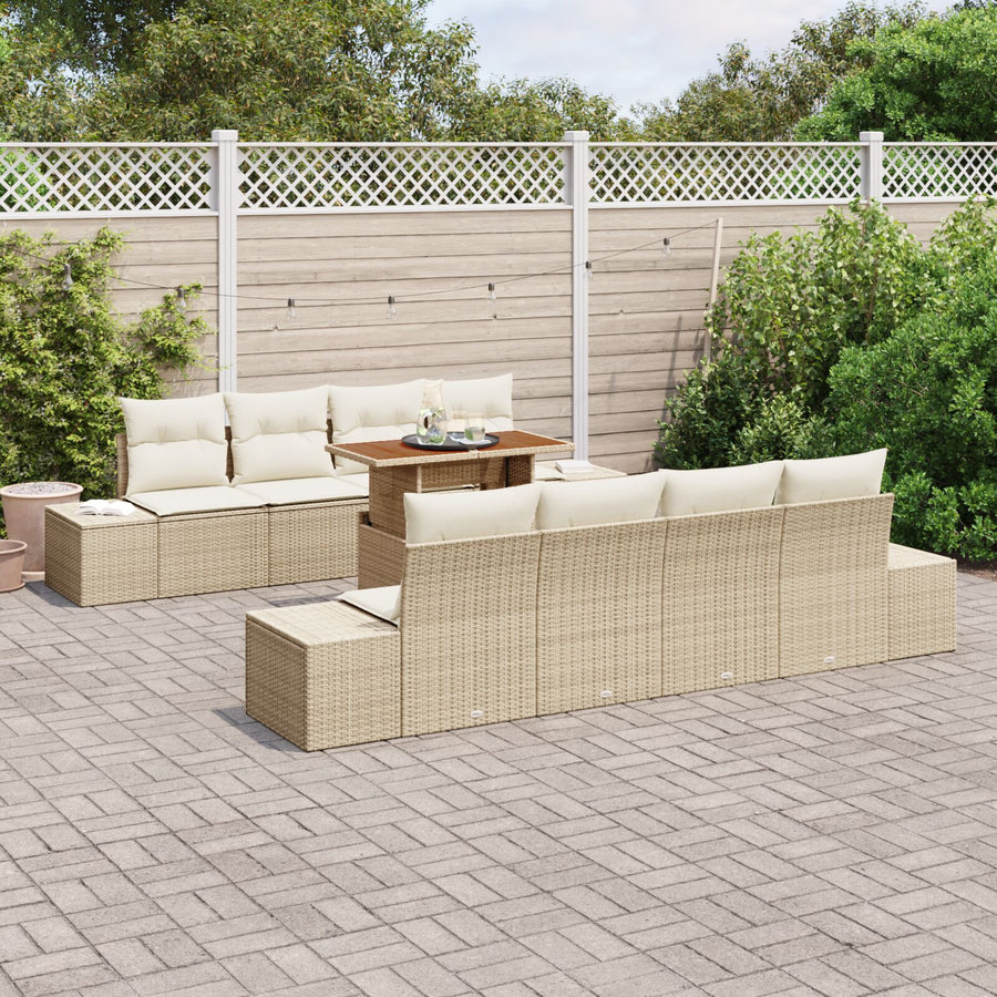 Tuin Sofa Set Set Van 7 Beige En Crème Rattan En Polyester