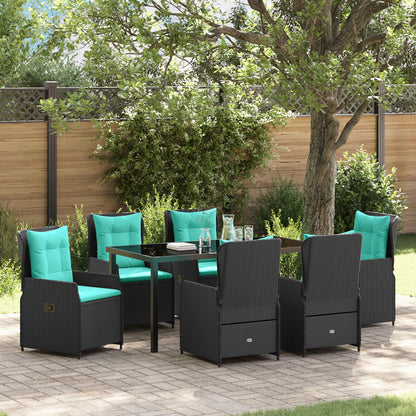7-Delige Tuin Eettafel Set Zwart Poly Rattan