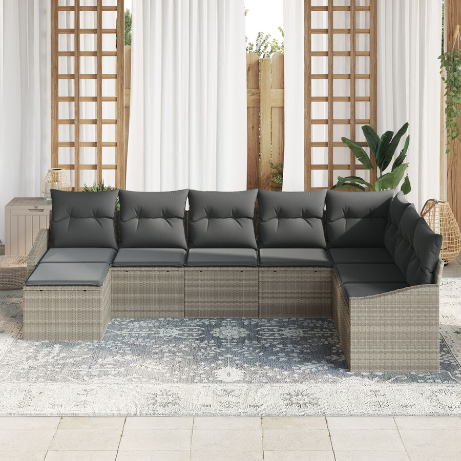 8-Delig Tuin Sofa Set Met Kussens Lichtgrijs Poly Rattan