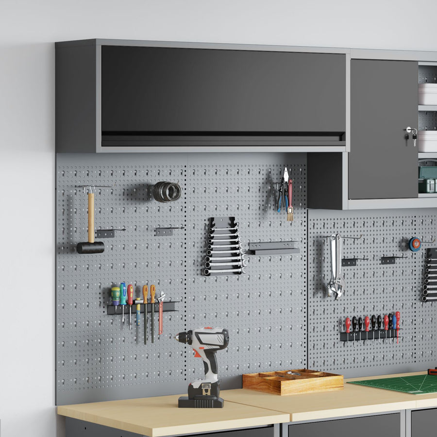 3-Delige Gereedschapskast En Pegboard Set Wandmontage Zwart Metaal