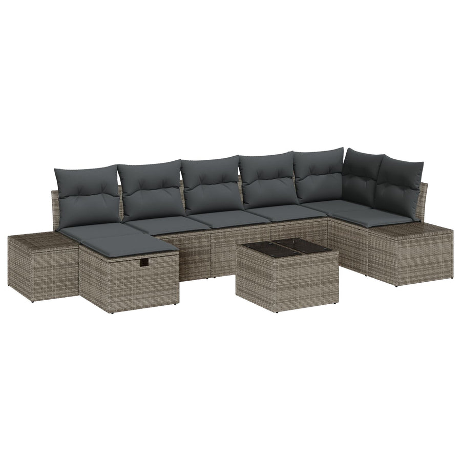 8-Delige Tuin Sofa Set Met Kussens Grijs Poly Rattan