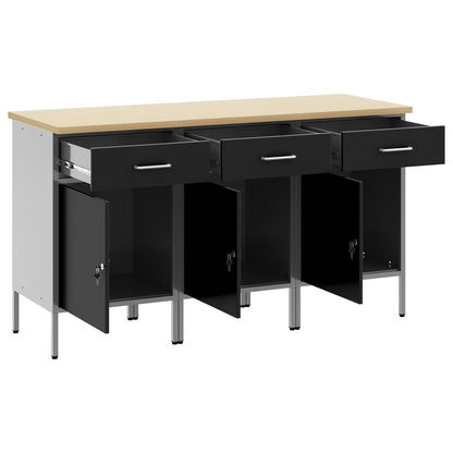 Werkcabinet 3-Delig En Grijs Gemaakt Van Geperst Hout En Staal 3x (84 cm) Zwart 3x kast