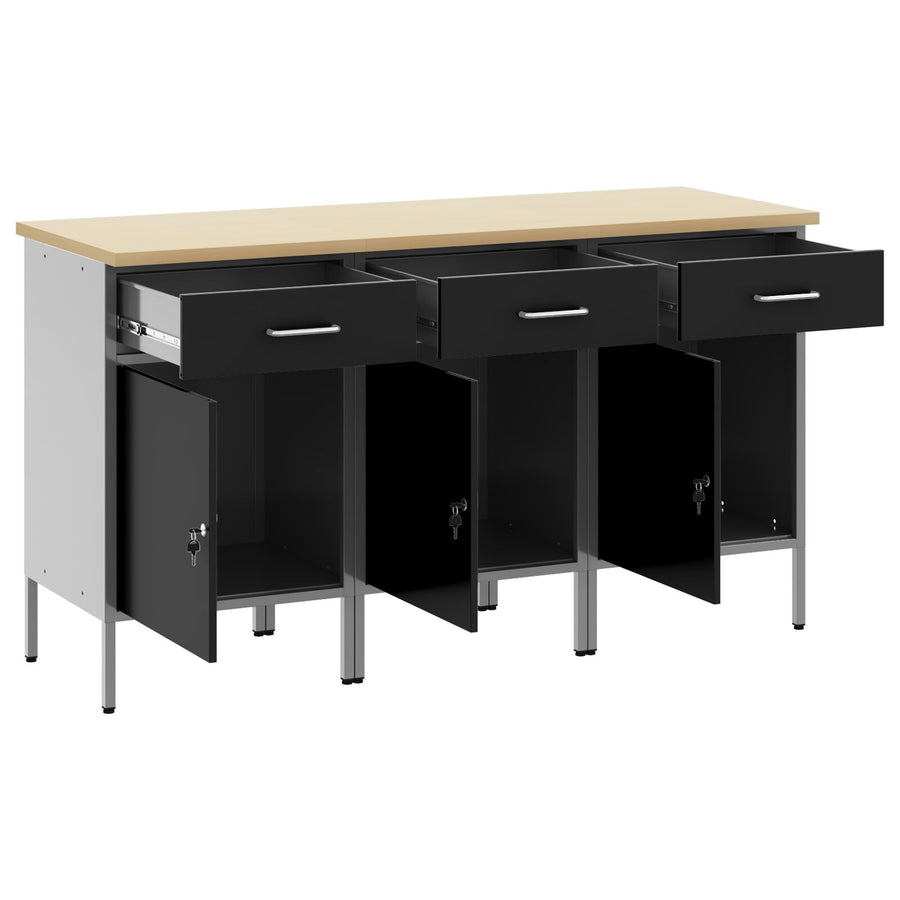 Werkcabinet 3-Delig En Grijs Gemaakt Van Geperst Hout En Staal 3x (84 cm) Zwart 3x kast