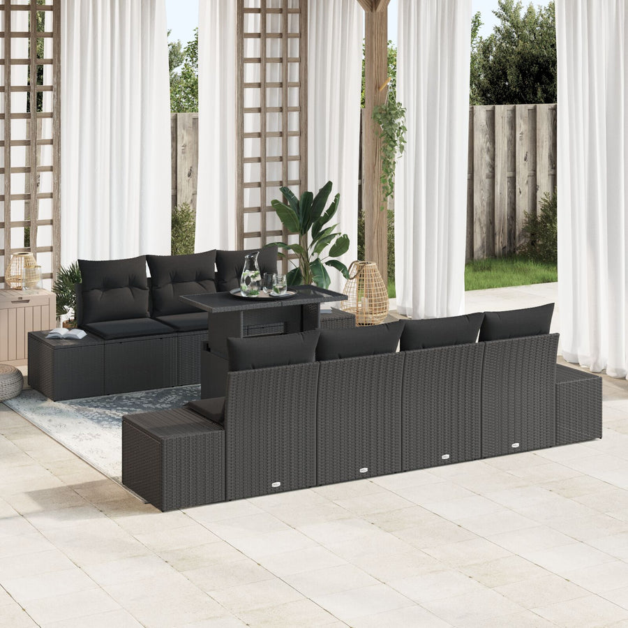 8-Delige Tuin Sofa Set Met Kussens Zwart Poly Rattan