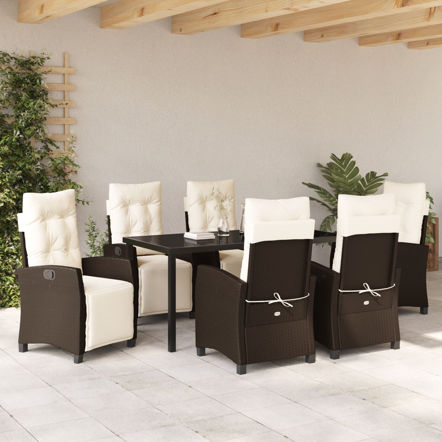 7 Stuks Tuin Eetset Bruin Poly Rattan