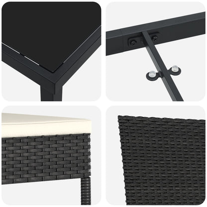 7-Delige Tuin Eetset Zwart Poly Rattan