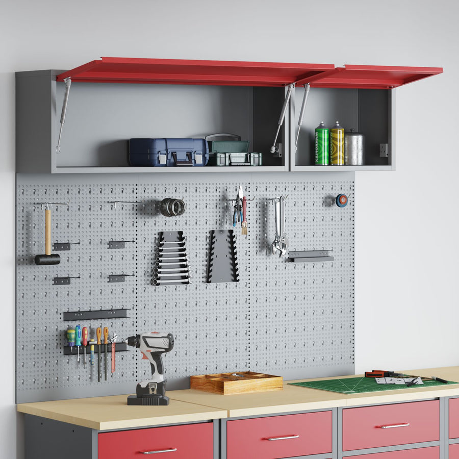 5-Delige Gereedschapskast En Pegboard Set Muurbevestiging Rode Metaal