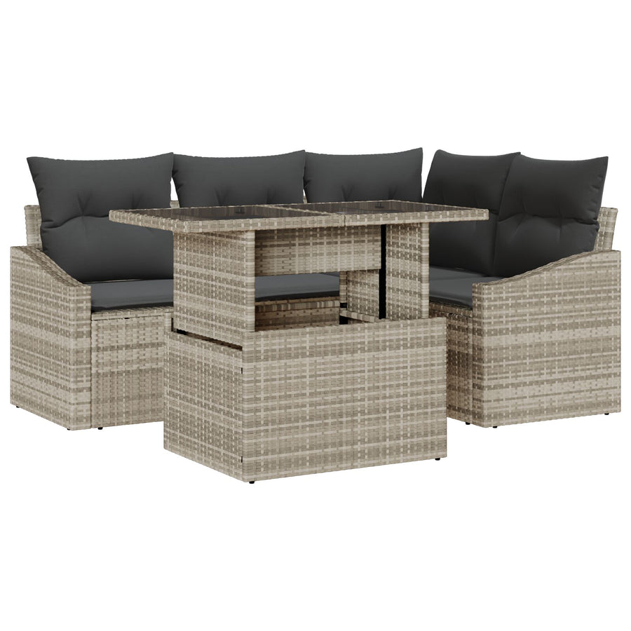 5-Delige Tuin Sofa Set Met Kussens Lichtgrijs Poly Riet