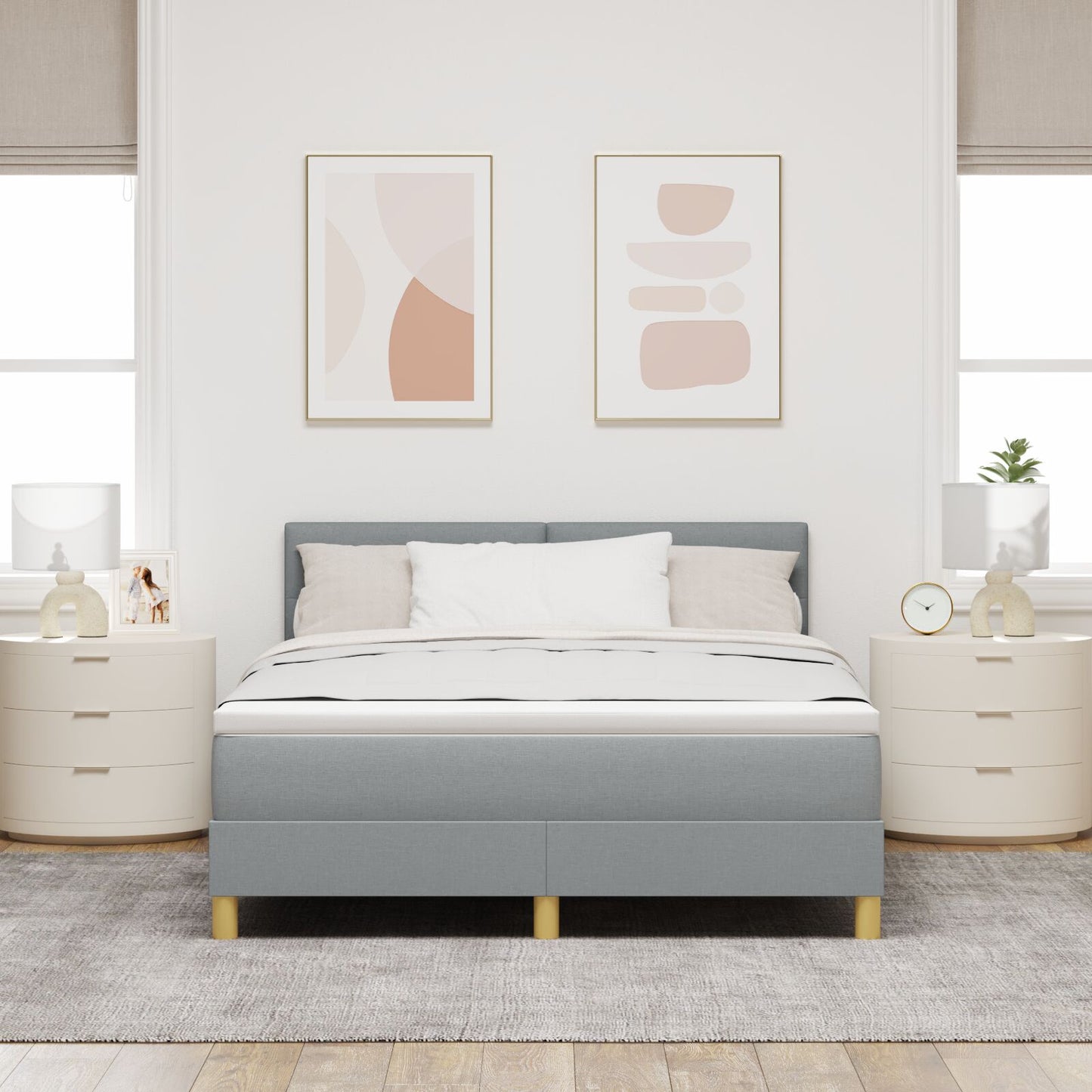 Boxspring Bed Met Matras Stof Lichtgrijs 160 x 200 cm Knopen tufted