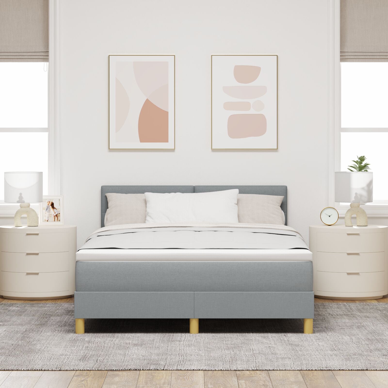 Boxspring Bed Met Matras Stof Lichtgrijs 160 x 200 cm Knopen tufted