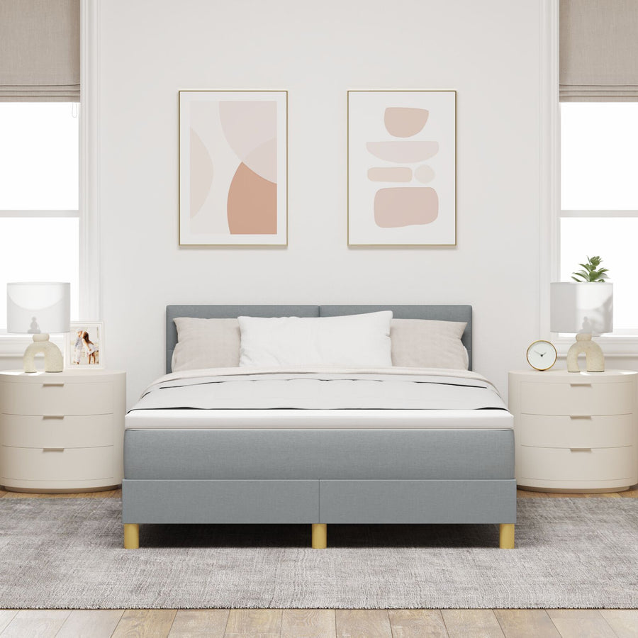 Boxspring Bed Met Matras Stof Lichtgrijs 160 x 200 cm Knopen tufted