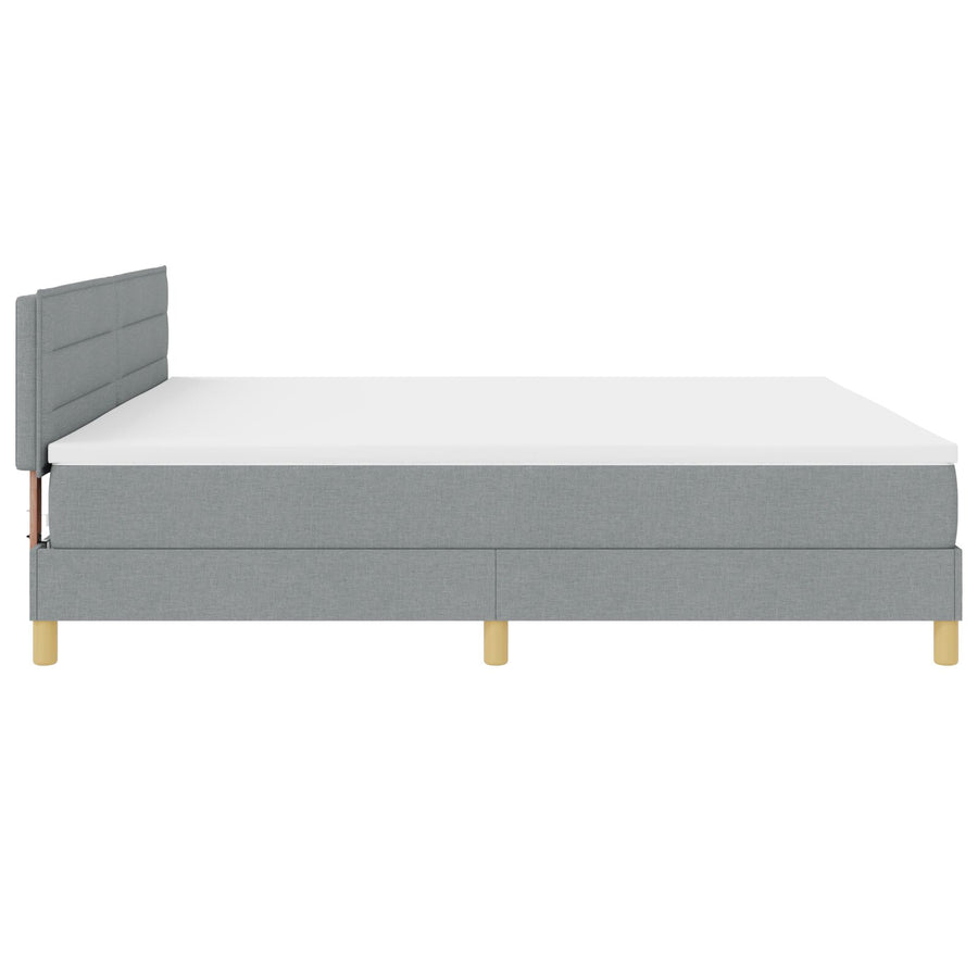 Boxspringbed Met Matras Stof Lichtgrijs 200 x 200 cm Lijnen ontwerp