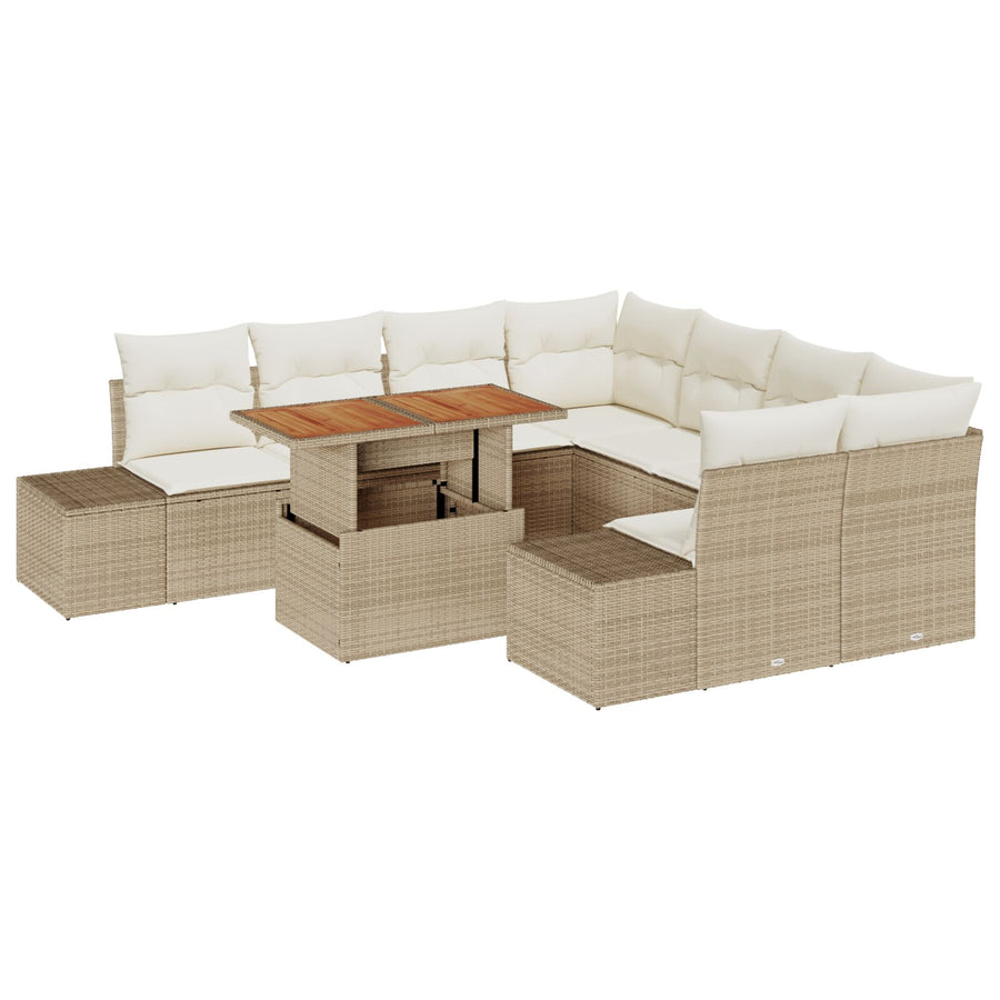 Tuinsofa Set Set Van 9 Beige Poly Rattan 4-Persoons Tuinsofa
