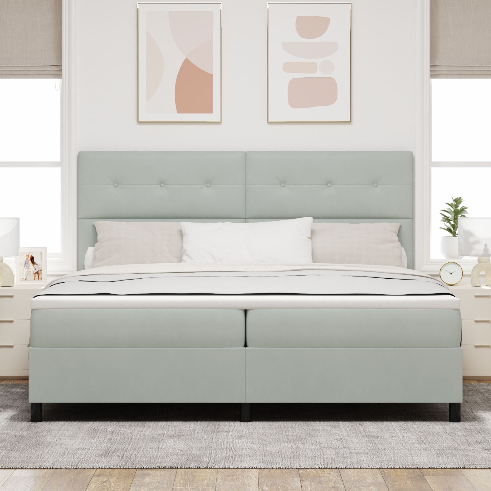 Boxspringbed Met Matras Lichtgrijs 200X200 Cm Velvet Blauw