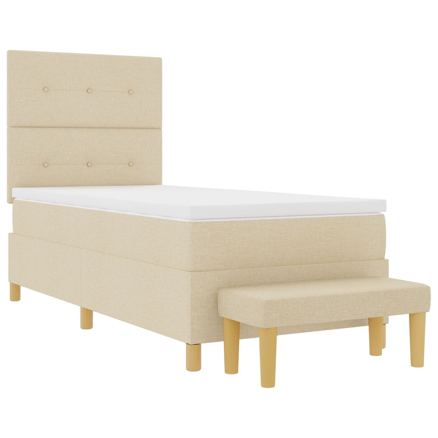 Boxspringbed Met Matras & Bank Stof Crème 90 x 190 cm Geplooid