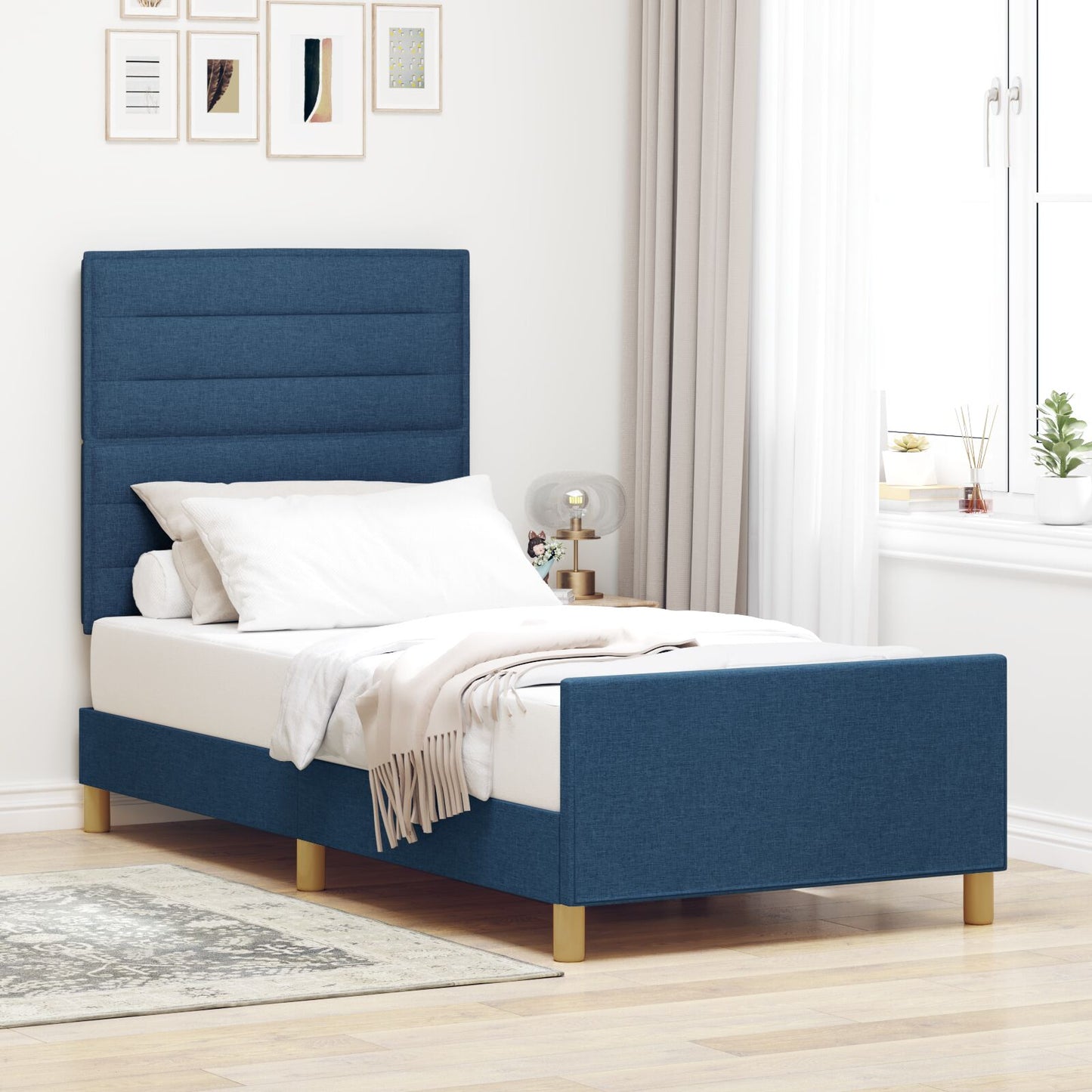 Blauw Stoffen Bedframe 80X200 Cm Crème