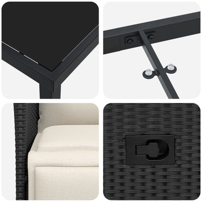 Set Van 3 Zwart, Crème Wit Pe Rattan, Gepoedercoat Staal