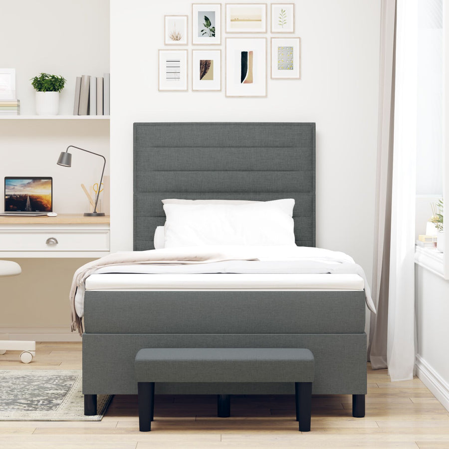 Boxspringbed Met Matras & Bank Stof Donkergrijs 120 x 200 cm Lijnen ontwerp