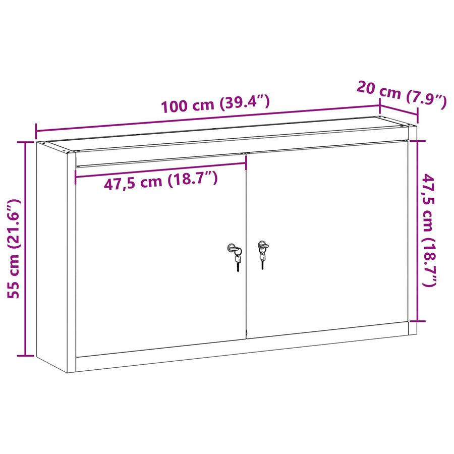 Gereedschapskast Muurbevestiging 100X20X55 Cm Staal 100 cm Rood en grijs Wandkast