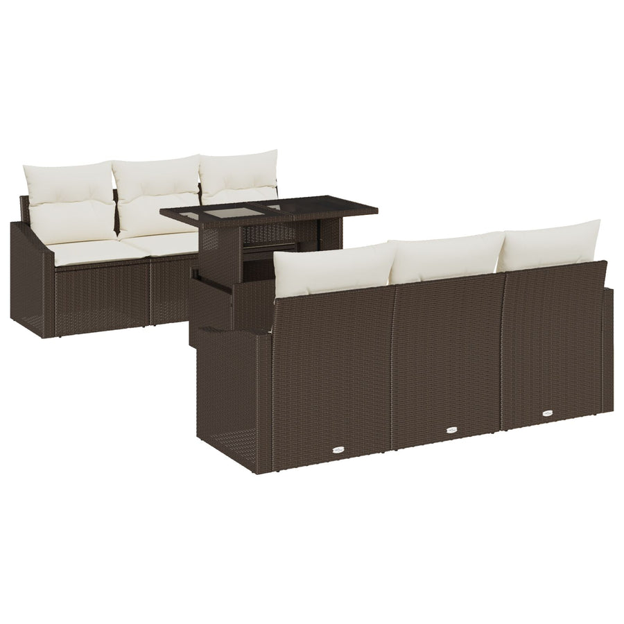 Tuinbank Set 7-Delig Bruin Synthetisch Rattan Buitenmeubilair